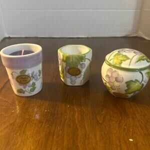 Andrea by Dadek three piece ceramic set made in Thailand. Grapes and vines. New